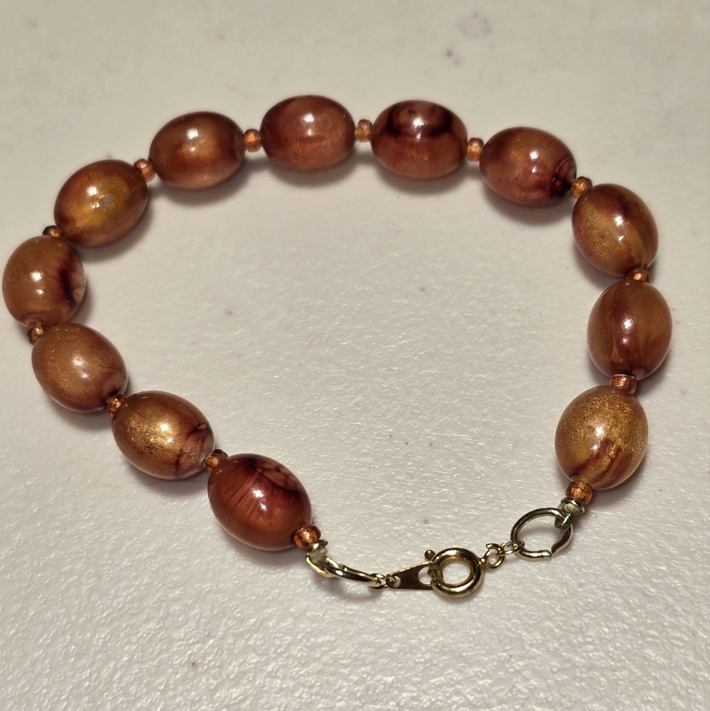 Vtg Handmade Amber Tone Beaded Bracelet Lot 4